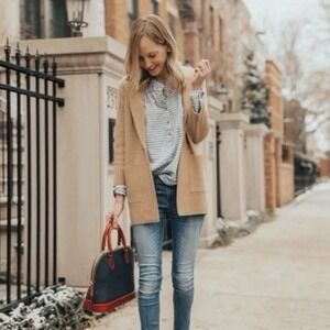 J.CREW 365‎ Merino Wool Open Front Sweater Coat Longline Camel Knit Cardigan XS